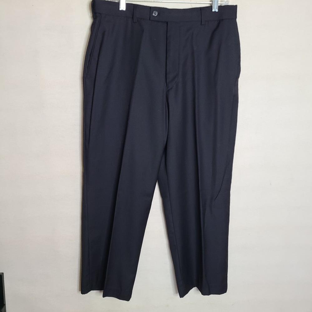 Croft & Barrow Men's Black Dress Pants 34x29 Wool Blend Flat Front Classic Fit